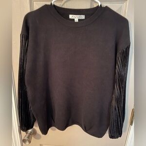 Joy Joy black sweater with pleated cuffed velvet sleeves